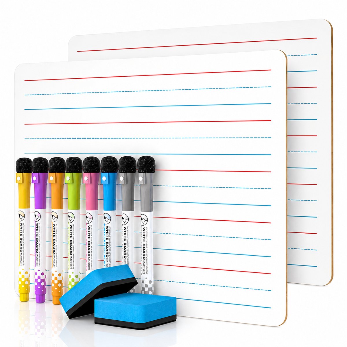 Tolvia Whiteboards - Inclusief 8 Markers en 2 Wissers - Mini Schrijfborden voor School en Thuis - 22.9 × 30.5 cm - Wit