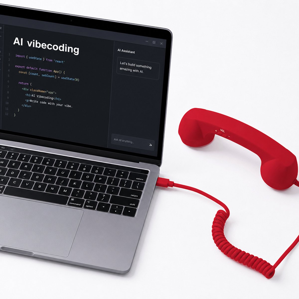 Ryoudavell - AI Vibecoding Hoorn - Retro Telefoonhoorn USB-C - Spraakopdrachten voor AI - Rood