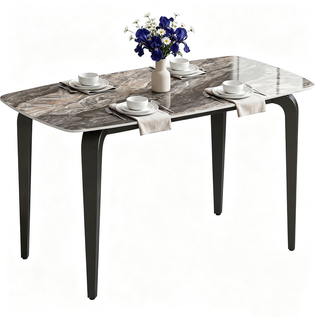 Sogiol® Eettafel 4 Personen - 130 x 70 cm - Moderne Keukentafel met Gesinterd Steeneffect Blad - Industrieel Metalen Frame - Bruin