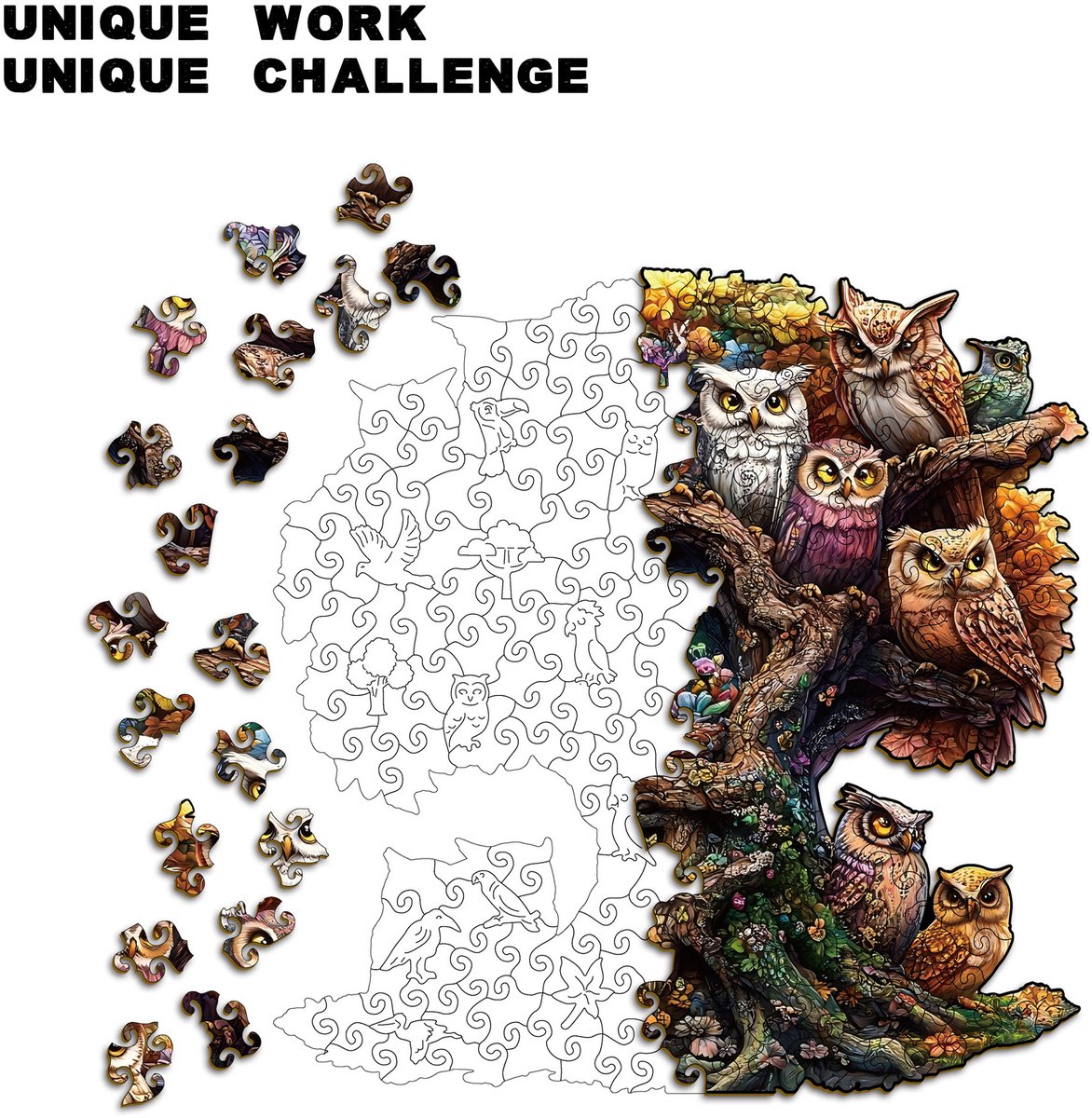 Casalora Houten Puzzel Uil 209 Stukjes – Unieke Vorm – Dieren Legpuzzel Volwassenen – L — cadeau in Spellen & Speelgoed - foto 6