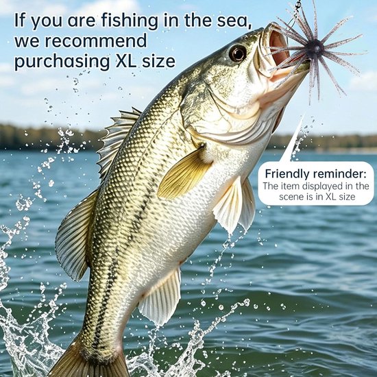 Set van 6 softbaits in zee-egelstijl voor zeebaars; verkrijgbaar in diverse formaten en unieke vormen, voorzien van levensechte, flexibele tentakels en een kenmerkende textuur - geschikt voor het vissen op zeebaars in zowel zoet als zout water. — afbeelding 3