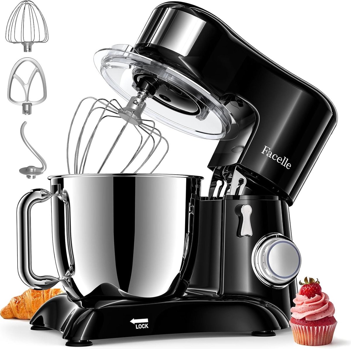 Kneedmachine - Zwart - 6,5 l - Multifunctionele Keukenmachine met 3 Accessoires - Voor Thuisbakkers