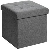 HÜSQ rechthoekige Poef met Opbergruimte - Hocker met premium Stof - Opbergpoef met Deksel - 38x38x38 - grijs