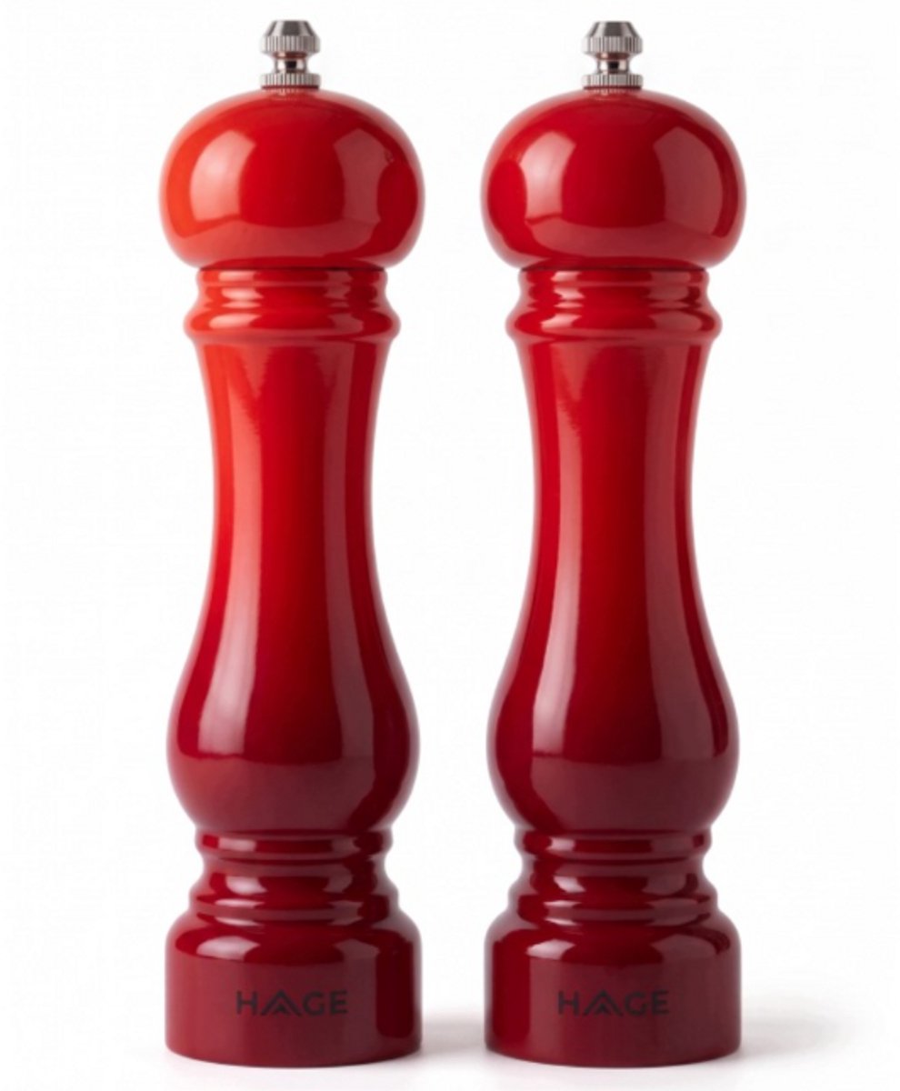 Hage - Handmatige Peper- en Zoutmolens - Peper & Zout - Keramisch Maalwerk - Verstelbare Maalgraad - 100 ml - Ø5.5 x 22 cm - Rood
