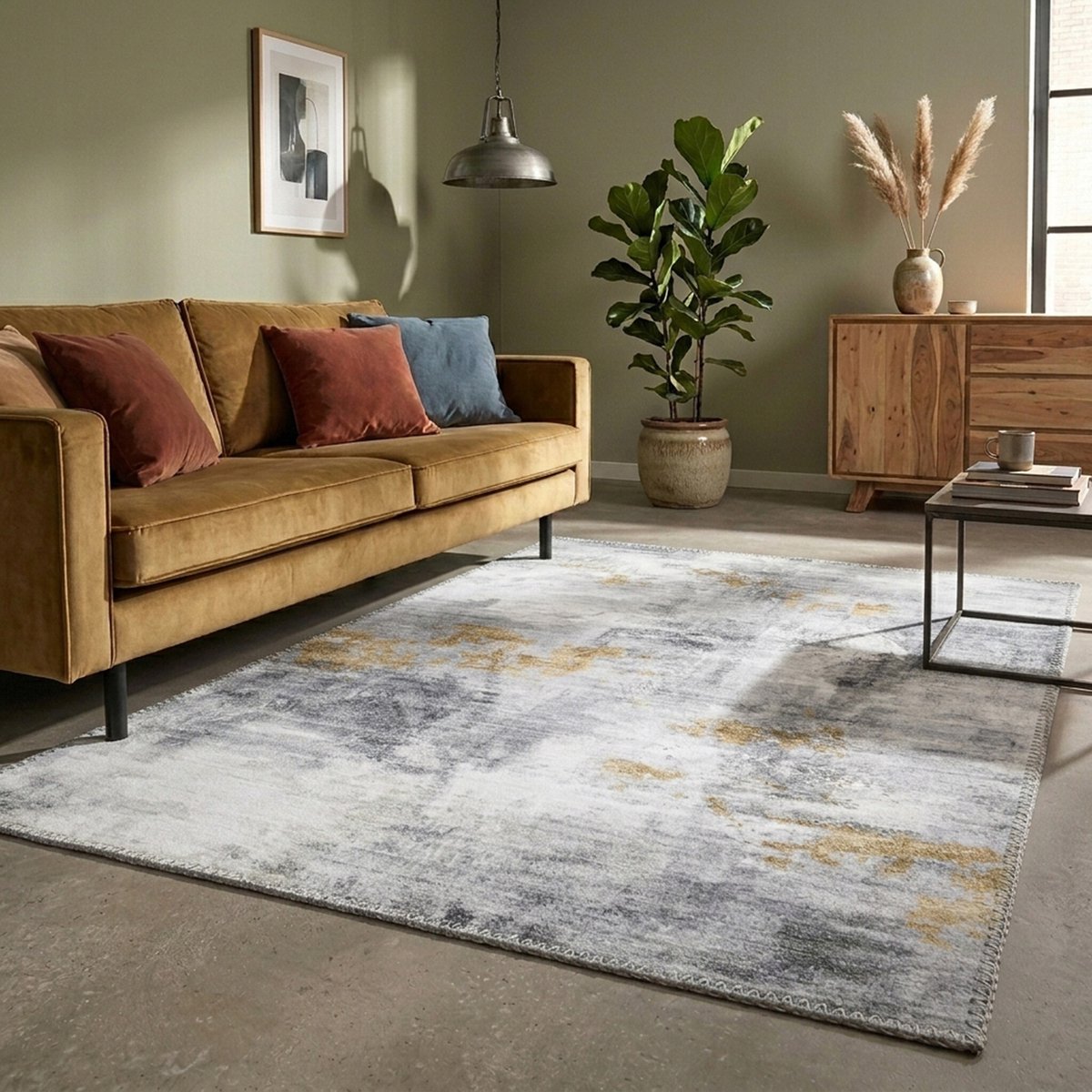Fraai Modern vloerkleed - Strong Grijs/Geel - 160x230cm