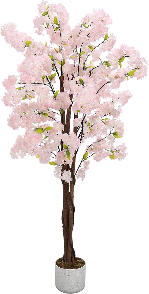 HOERFURIY Kunst kersenbloesemboom - 150 cm - roze polyester bloemen - stabiele pot - decoratie woonkamer kantoor bruiloft evenementen