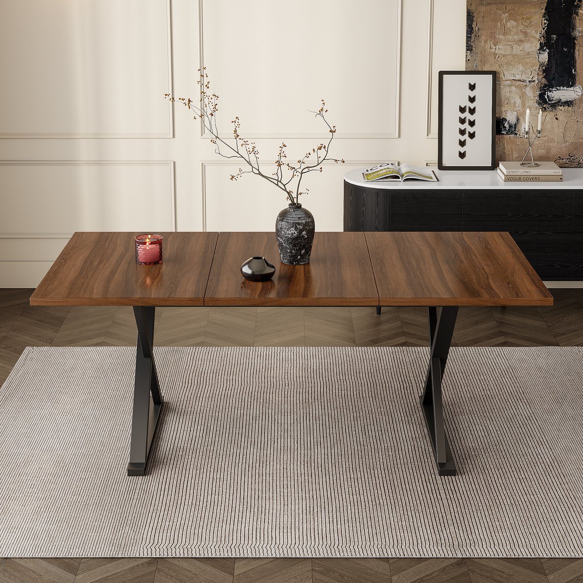 VVBV Eettafel 180x90x75 cm - 6-8 Personen, Stabiel Metalen Frame - Walnoot, MDF