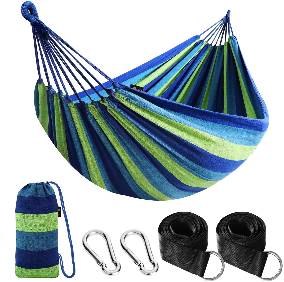 Solidchoice - Comfortabele Katoenen Hammock - 210 x 150 cm - Draagkracht tot 200 kg - Inclusief Opbergtas
