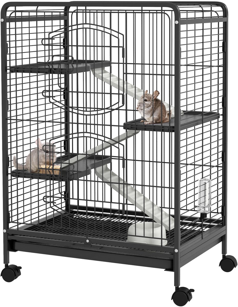 Kooi - 61,5x44x95 cm - oprolbaar - 3 niveaus - zwart