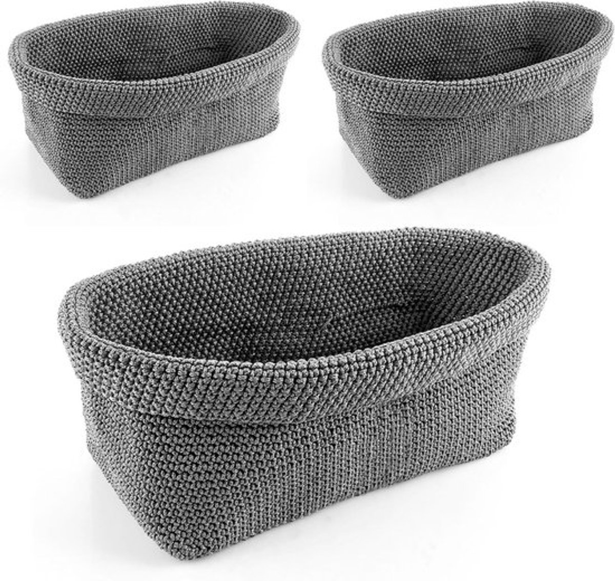 Set van 3 Grijze Opbergmanden voor Badkamer - Haakwerk, Cosmetica Organizer en Gastendoekjes - 29 x 18,5 x 15 cm, Duurzaam en Stijlvol