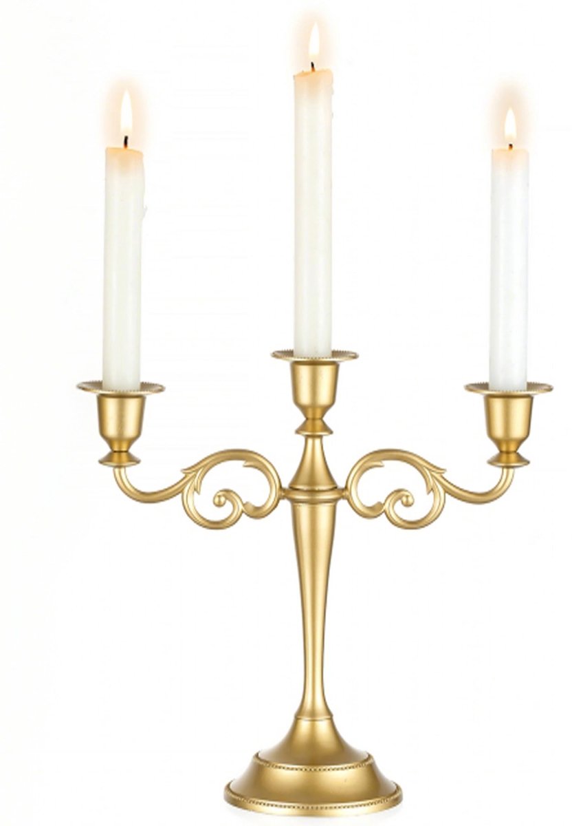 Solidchoice - Gouden Kaarsenhouder met 3 Armen - Vintage Kandelaars voor Tafel Decoratie