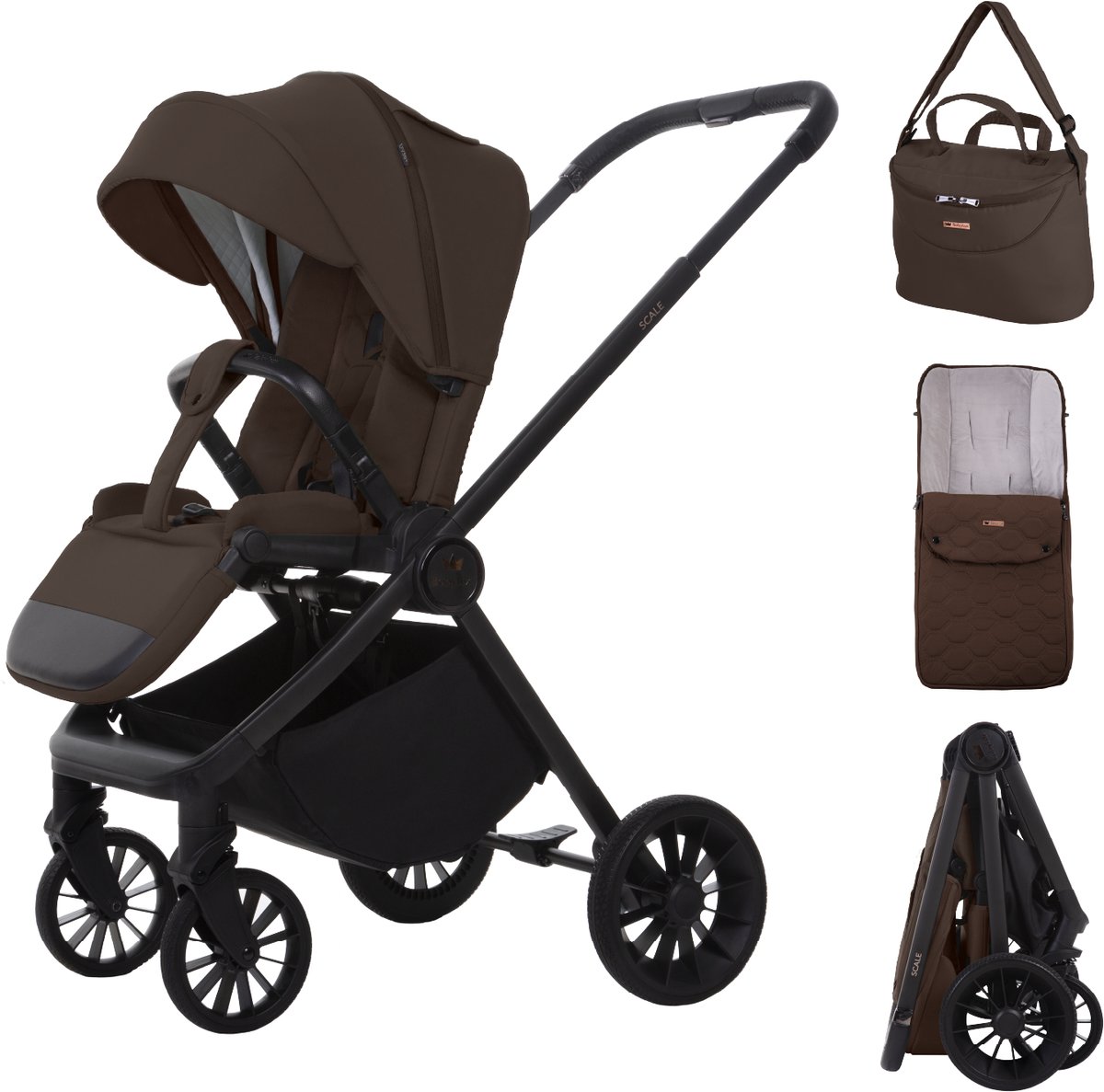 Babylux Buggy Kinderwagen SCALE Reisbuggy met Ligfunctie, Kleur: Brownie