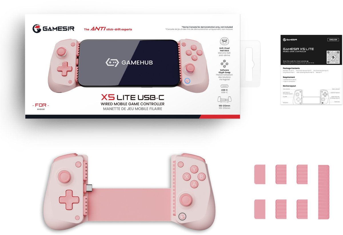 Gamesir, X5 Lite Bedrade Gaming Mobiele Gamecontroller voor Smartphone met Hall Effect Sticks, Roze thumbnail 2