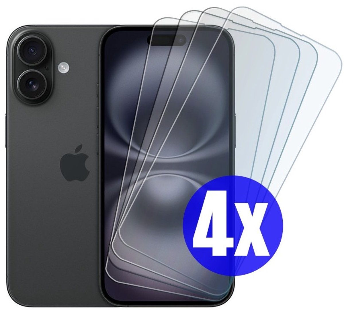 Screenprotector geschikt voor iPhone 16 - Gehard Glas - Tempered Glass Armor Screen Cover - 4 Stuks