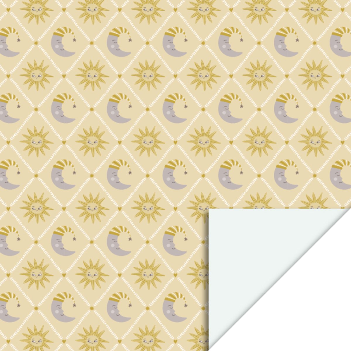 Het Inpakhuis - Inpakpapier - Kadopapier - Cadeaupapier - Baby Patchwork - Cloud - Geboorte - Kraamcadeau - Babyshower - 70cm x 3mtr - Zon - Maan