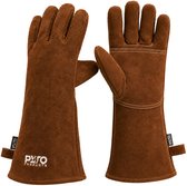 PyroProducts BBQ Handschoenen Leer - Hittebestendig tot 350°C - Openhaard - Extra Lange Mouw - Bruin