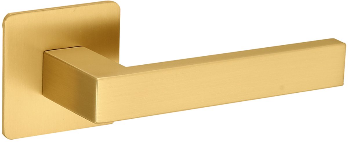 Deurkruk (2x) Enzo vierkant 20mm haaks op vierkant ultra dunne rozet van 3mm mat goud PVD gecoat | Deurklinken vierkant
