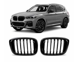 Grille Nieren Geschikt voor BMW X3 X4 G01 G02 (2017-2021) – Enkelspijlen – Hoogglans Zwart – Set van 2
