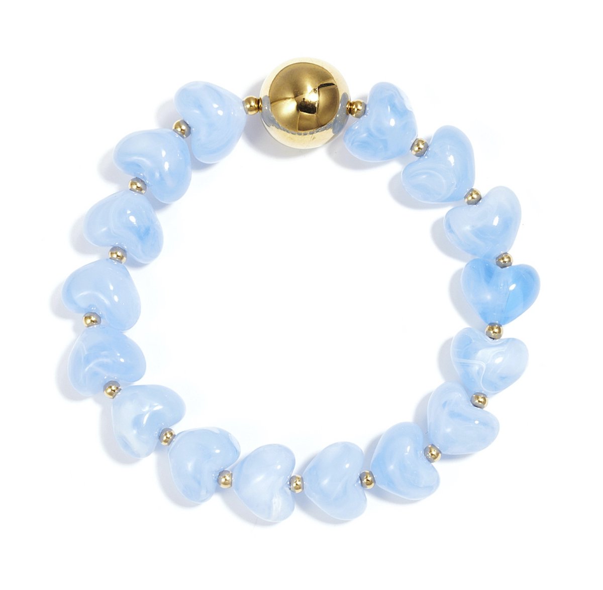 Armband hartjes - Baby blauwe hartjes kralen - Rekbaar - Schattig en elegant - Cadeautip - Damesdingetjes