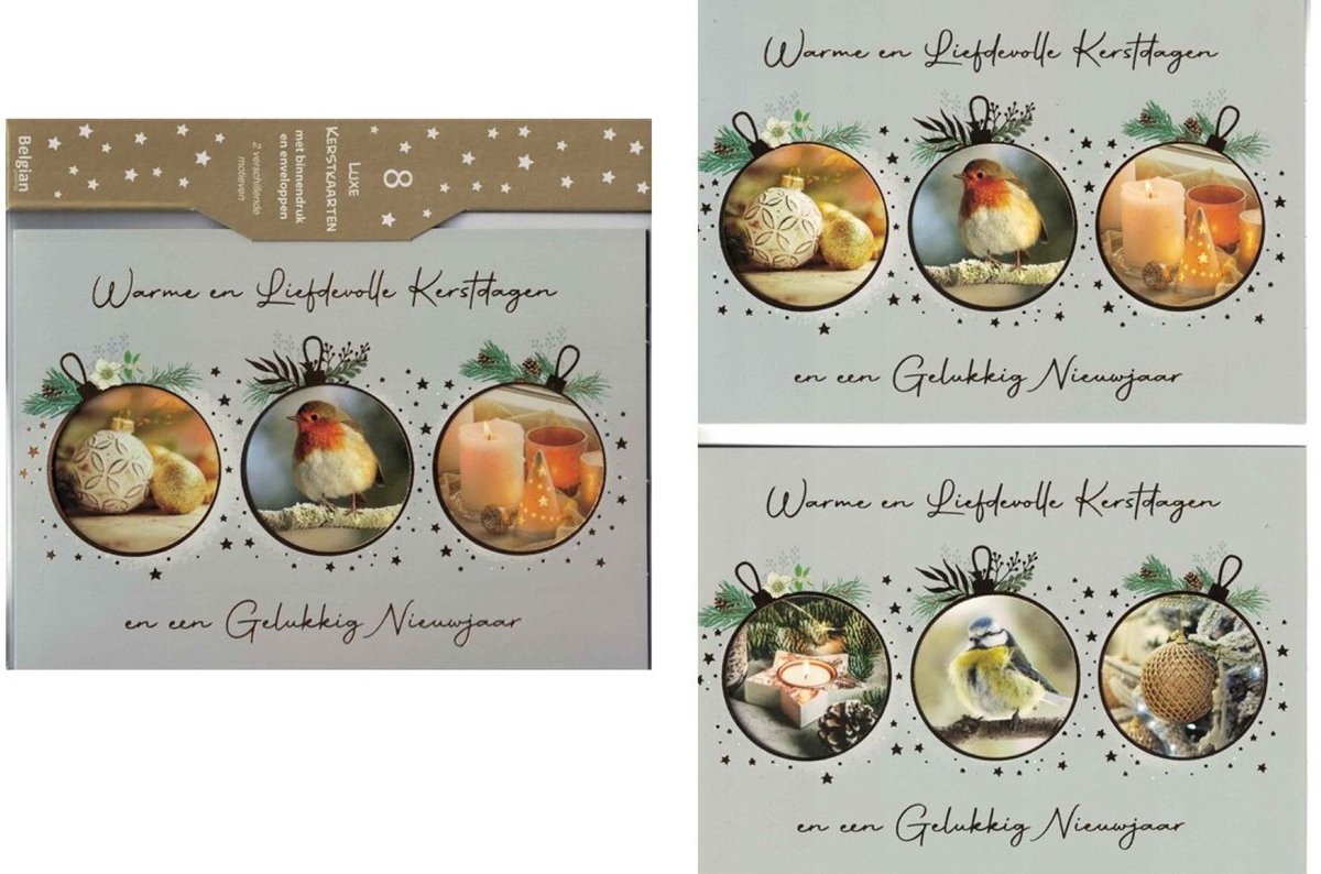 Wenskaarten - kerstkaart - set van 8 - 8 luxe kerstkaarten - 2 x 4 luxe kerstkaarten met envelop