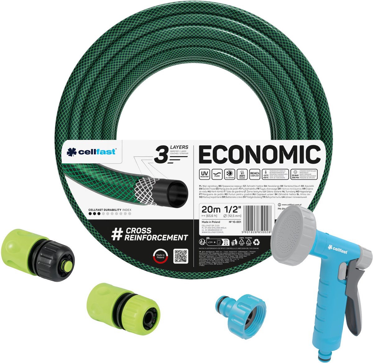 Cellfast - Tuinslang 1/2" 20 m met pistoolsproeier en afsluitkoppeling 1/2"