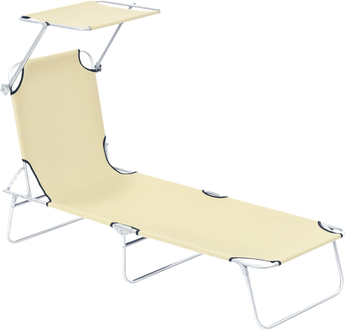 Ligstoel - inklapbaar - 4 posities - met verstelbare kap - voor tuin, terras, balkon, zwembad en strand
