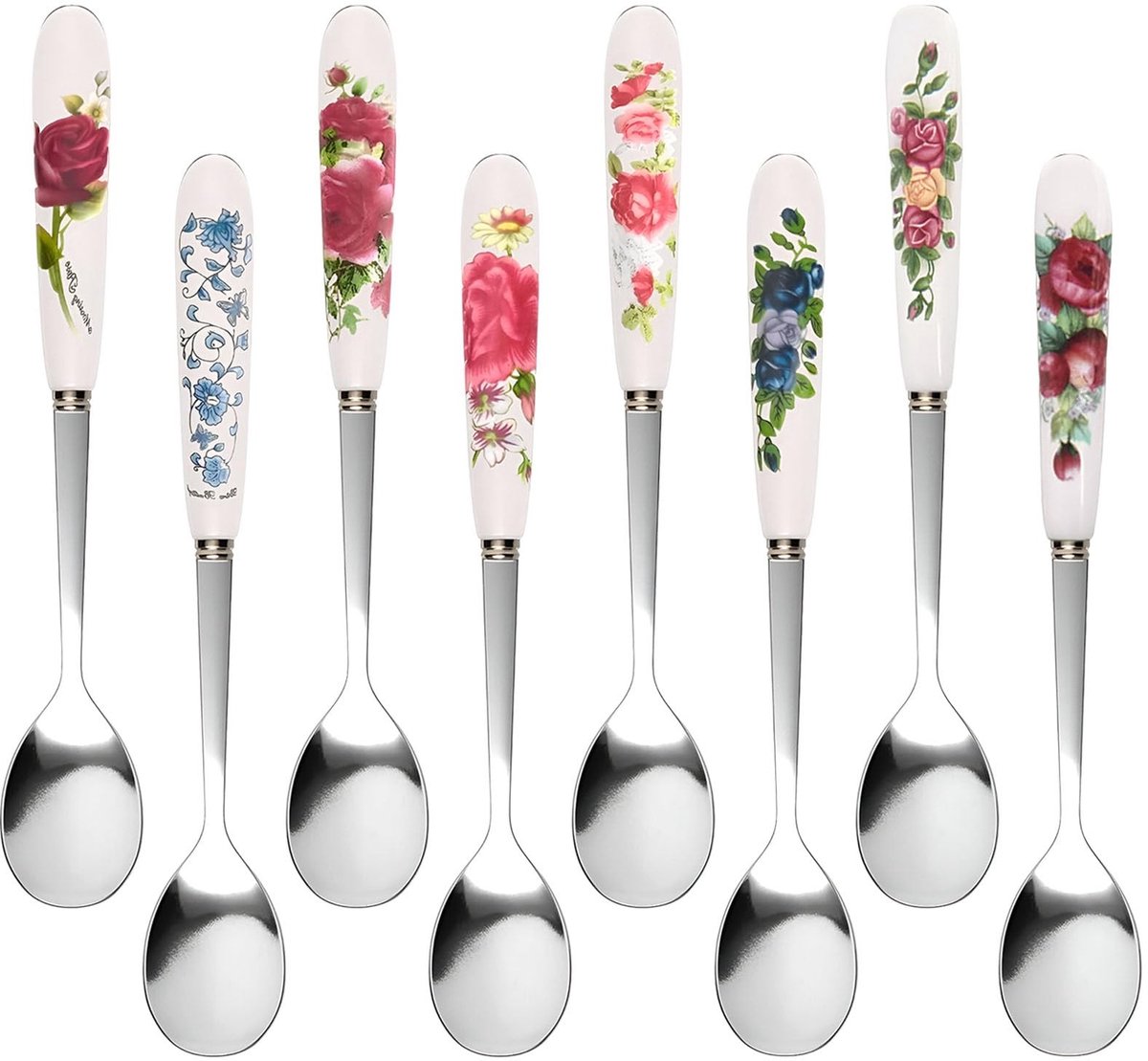 Solidchoice - Roestvrijstalen Koffielepels, Set van 8 met Bloemenprint