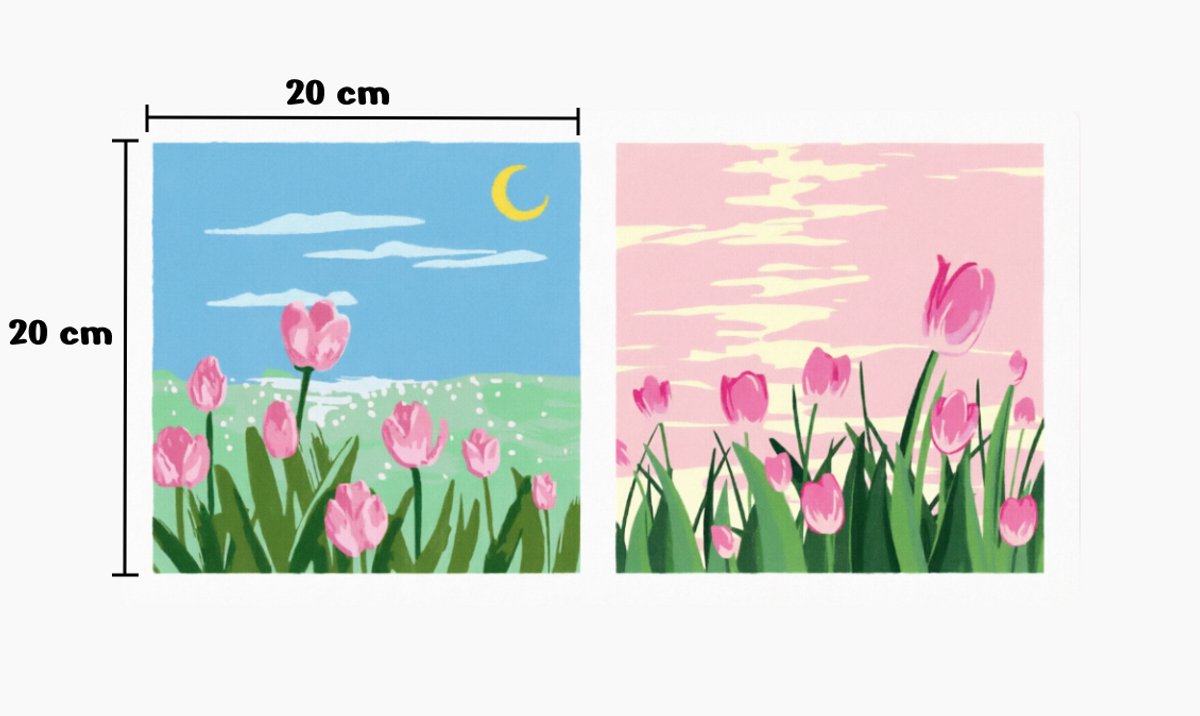 Namajunas - Schilderen op nummer set- 2 stuks - Tulpen schilderen op nummer pakket - Elk 20x20 cm - HD canvas - Creatief samen – versterkt de band - Kleuren op nummer - Geschikt voor beginners die geïnteresseerd zijn in schilderen