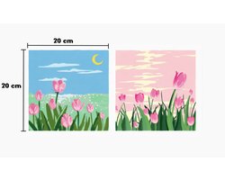 Namajunas - Schilderen op nummer set- 2 stuks - Tulpen schilderen op nummer pakket - Elk 20x20 cm - HD canvas - Creatief samen – versterkt de band - Kleuren op nummer - Geschikt voor beginners die geïnteresseerd zijn in schilderen