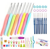 Kit de crochets de 53 pièces - Crochets avec marqueurs de mailles et accessoires - Ensemble de crochets ergonomiques avec 16 tailles de 0,6 à 6,0 mm - Crochet pour débutants et confirmés