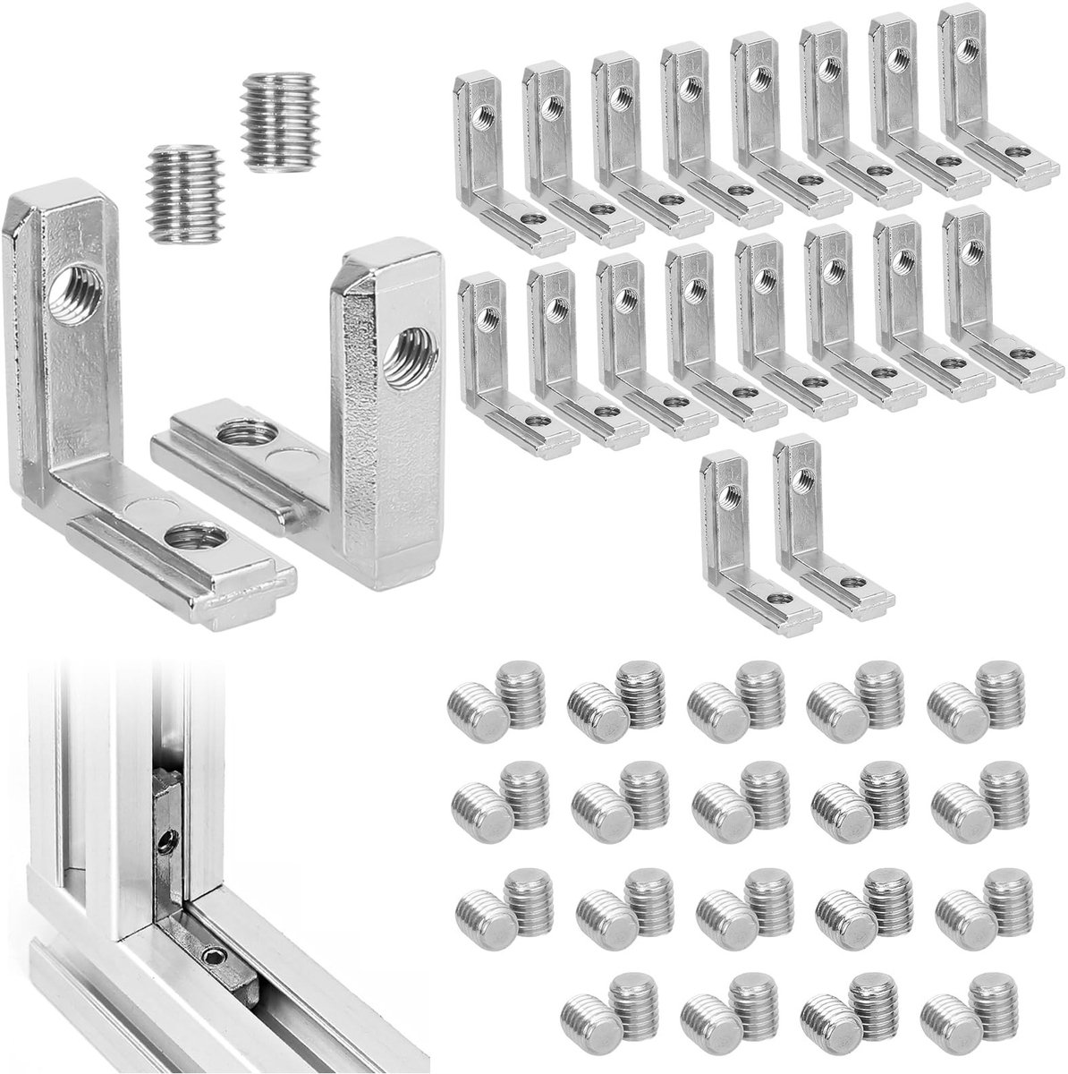 Solidchoice - 20 stuks T-groef binnenhoekconnectoren - Aluminium profielverbinder