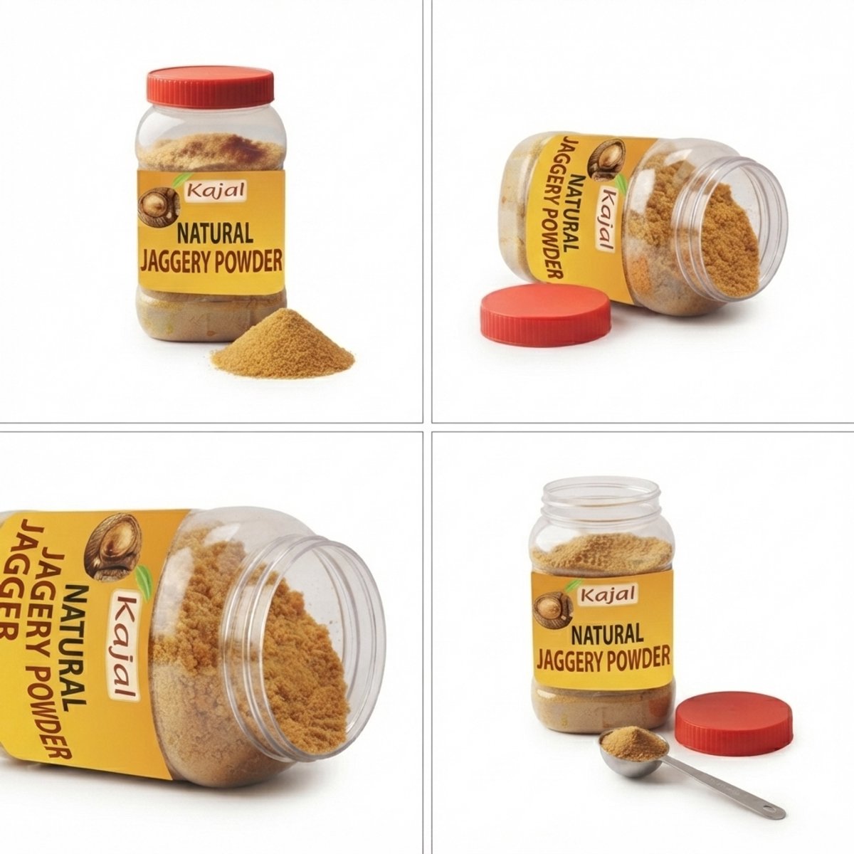 [ 2 x 500g ] Jaggery Poeder / Ongezuiverde Donkere Rietsuiker Poeder - Natuurlijke Bruine Suiker voor Bakken, Thee en Koffie Met Kajal Sticker
