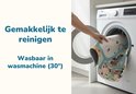 Speelmat met paardenmanege wordt in een wasmachine gedaan. Makkelijk te reinigen, wasbaar in wasmachine (30°).