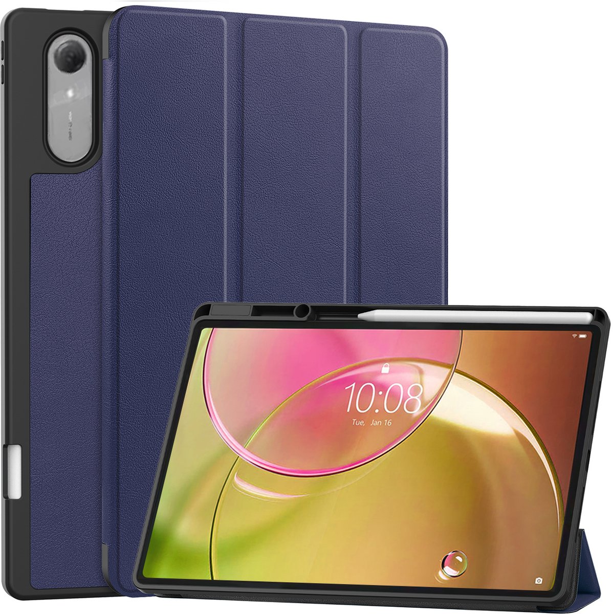 Hoes - Geschikt voor Lenovo Idea Tab Pro Gen 2 - Dun & Stevig - Trifold Bookcase - Hard Cover Case - Met Uitsparing Geschikt voor Lenovo Pen - Hardcover Book - Tablet Hoesje - Donkerblauw