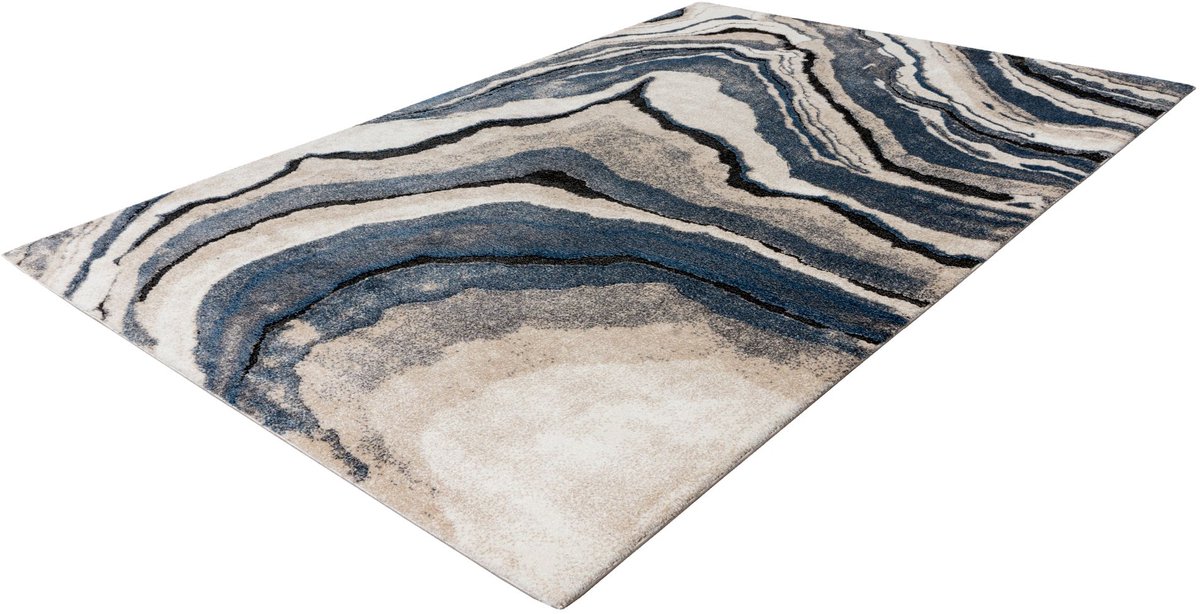 Padiro design laagpolig vloerkleed 80 x 150 cm - lichtbeige - modern abstract ontwerp - voor vloerverwarming - van polypropyleen, polyester en jute