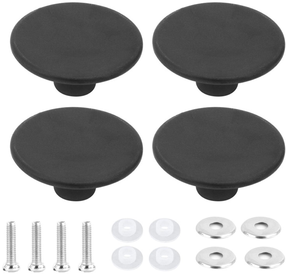 Universele zwarte bakelieten knop voor pannendeksels (5,4 cm, set van 4 incl. schroeven en sluitringen) – Hittebestendige vervangingsknop voor glazen en roestvrijstalen deksels
