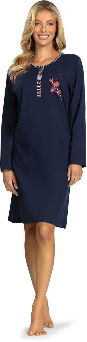 Comtessa Nachthemd 'Beauty in Nature' - Dames Nachtmode - Lange Mouw - Donker Blauw - Maat 48