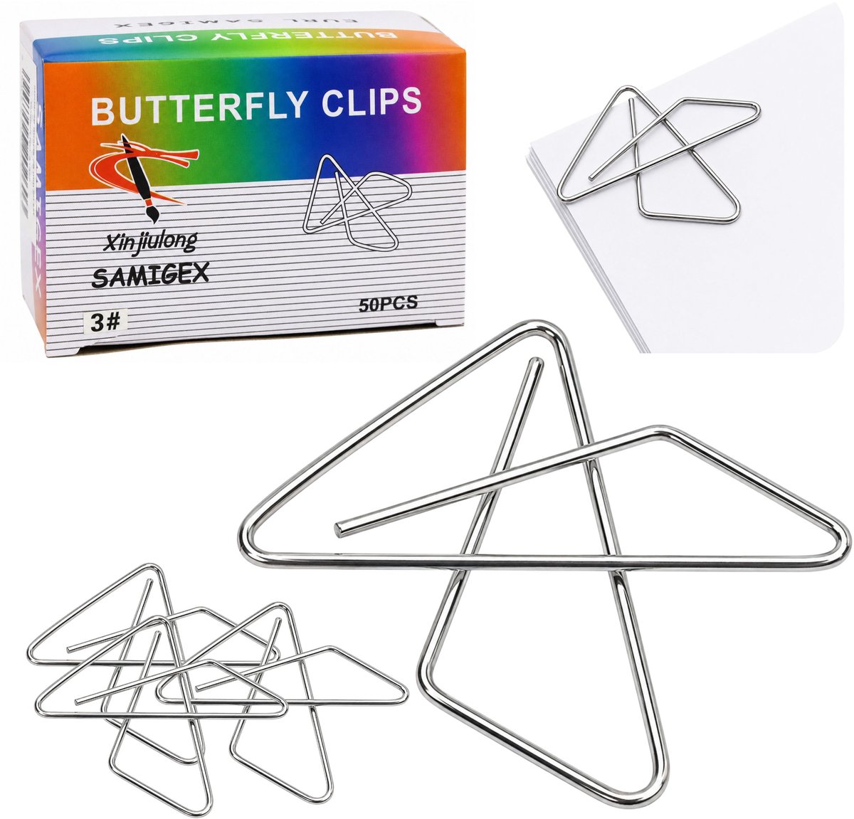 Metalen vlinderkruisclips voor kantoordocumenten 28 mm 50 stuks.