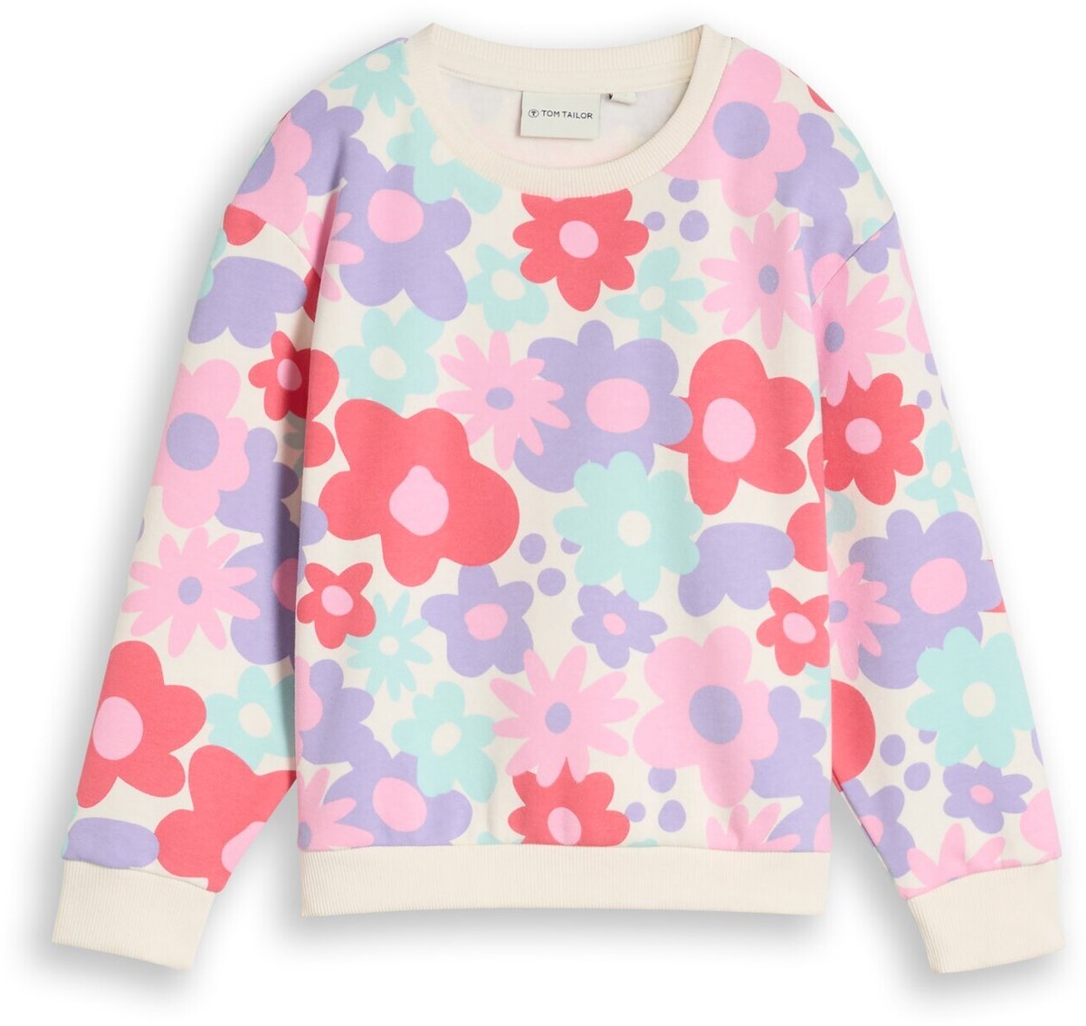 Tom Tailor - Cropped sweatshirt met bloemenpatroon - Maat 104/110 - colorful big floral design