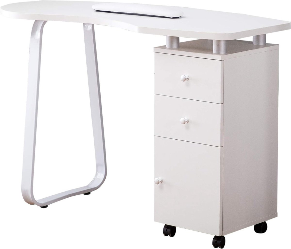 QUOVO® Manicure Tafel met Afzuiging – Nageltafel – Bureau – Op Wieltjes – Met Draagtas – Opvouwbaar – Wit - 98cm x 44cm x 77cm