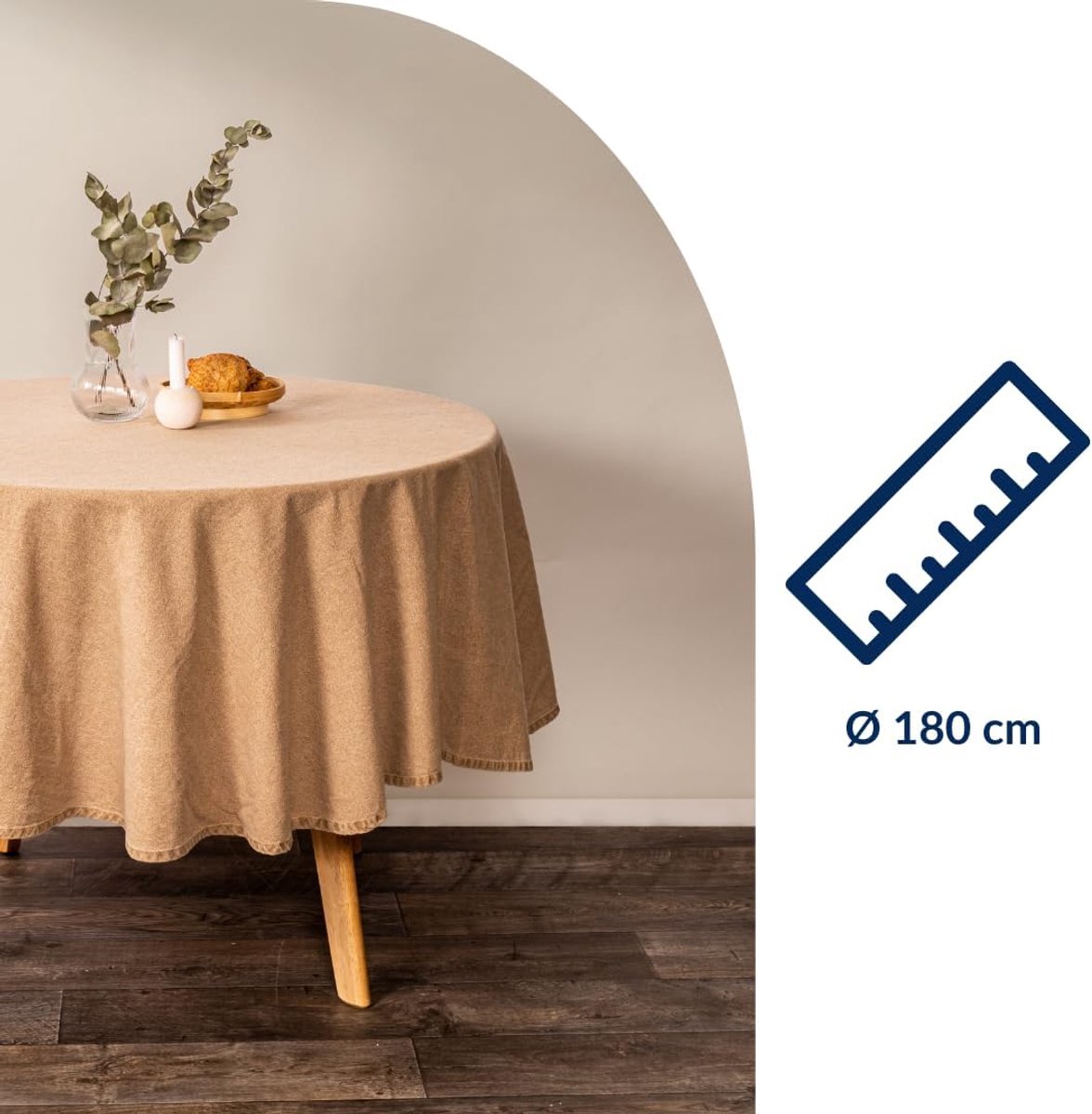 Tiseco Home Studio - Tablecloth MYRNA - - 100% cotton - Easy care, timeless elegance - Dia 180cm - Indiantan - ShopVlot