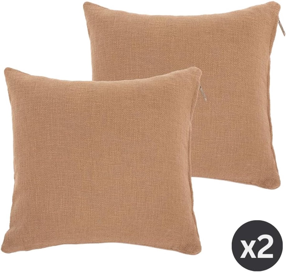 Tiseco Home Studio - Kussen (gevuld) COTTON SLUB - SET/2 - katoen - met rits - Vierkant - 45x45 cm - Indiantan - ShopVlot