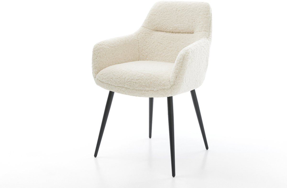 Gestoffeerde-stoel Pejo-Flex 4-poot conisch zwart teddy beige pocketveer kern