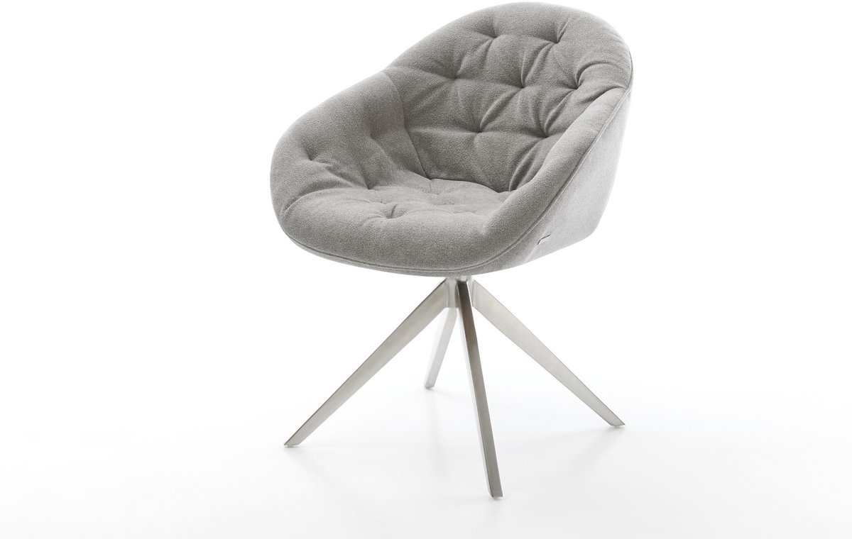 Eetkamerstoel Gaio-Flex kruisframe breed roestvrij staal zachte stof met structuur grijs 360° draaibaar rocker-functie