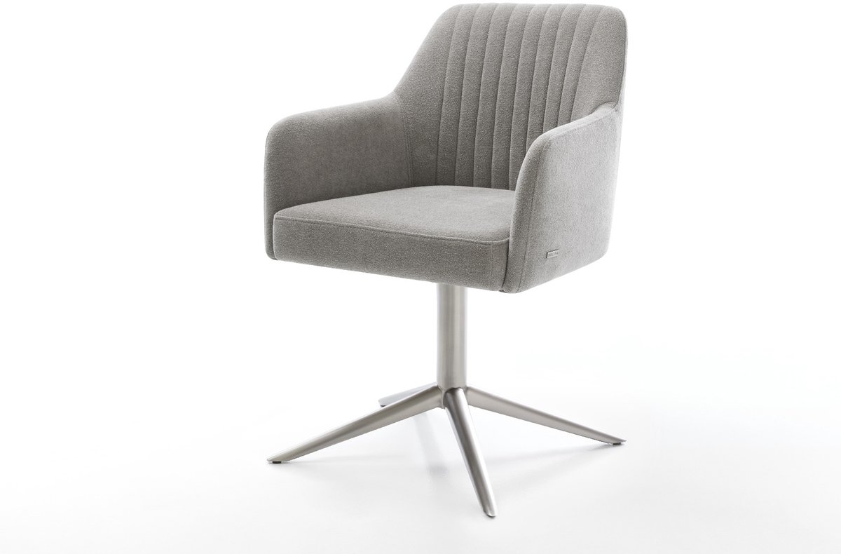 Eetkamerstoel Greg-Flex kruispoot roestvrij staal zachte stof met structuur grijs 360° draaibaar rocker-functie pocketveer kern