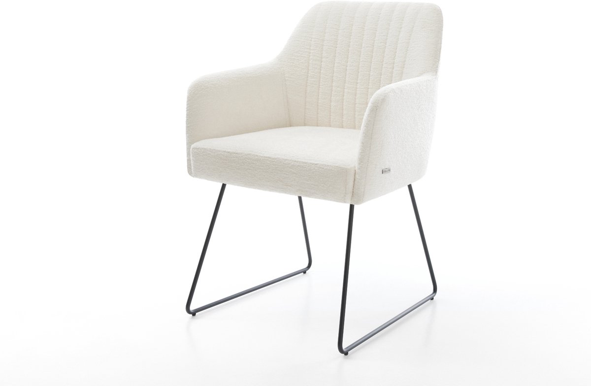 Gestoffeerde-stoel Greg-Flex slipframe zwart bouclé zacht beige pocketveer kern