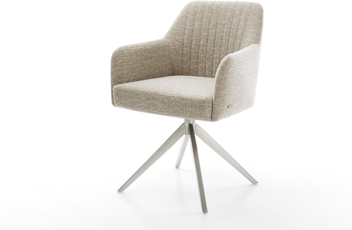 Eetkamerstoel Greg-Flex kruisframe breed roestvrij staal geweven stof beige 360° draaibaar rocker-functie pocketveer kern