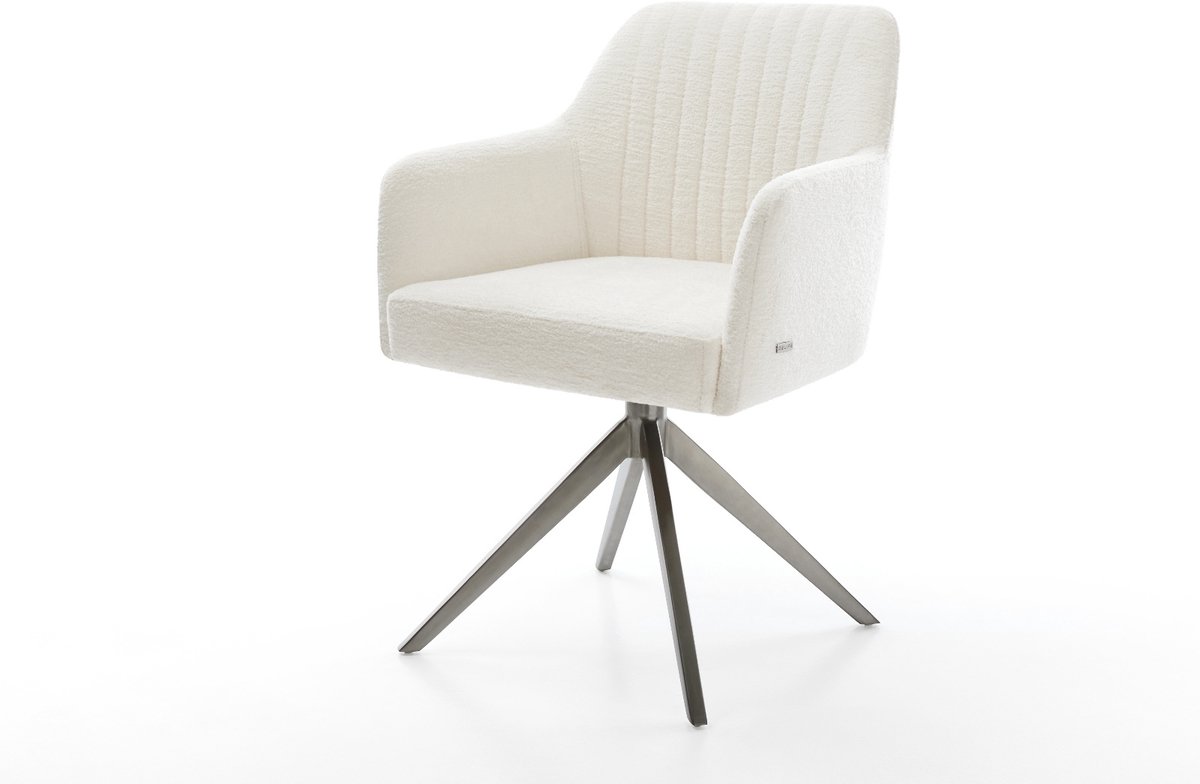 Eetkamerstoel Greg-Flex kruisframe breed grafiet bouclé zacht beige 360° draaibaar rocker-functie pocketveer kern