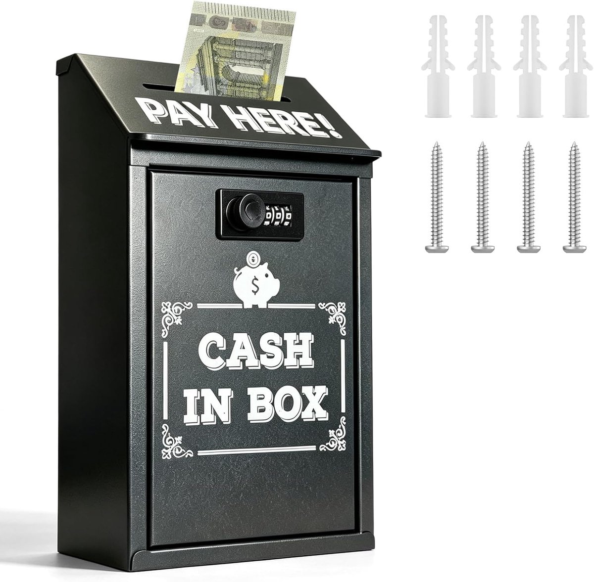 Geldcassette met cijferslot, metalen donatiebox, wandgemonteerde brievenbus, verzamelbox, voorstelbox, metalen - ShopVlot