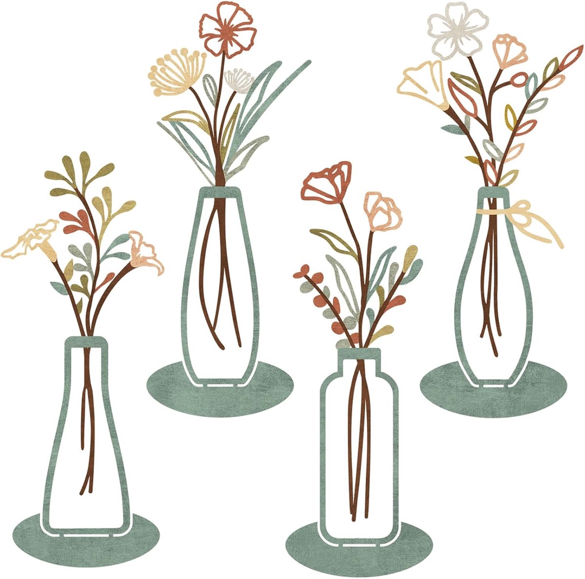 Resama 4 stuks bloemenvazen, ornament voor tafelstuk, thuis, binnen, bureau, decoratie, moderne boho-stijl, vaas - ShopVlot